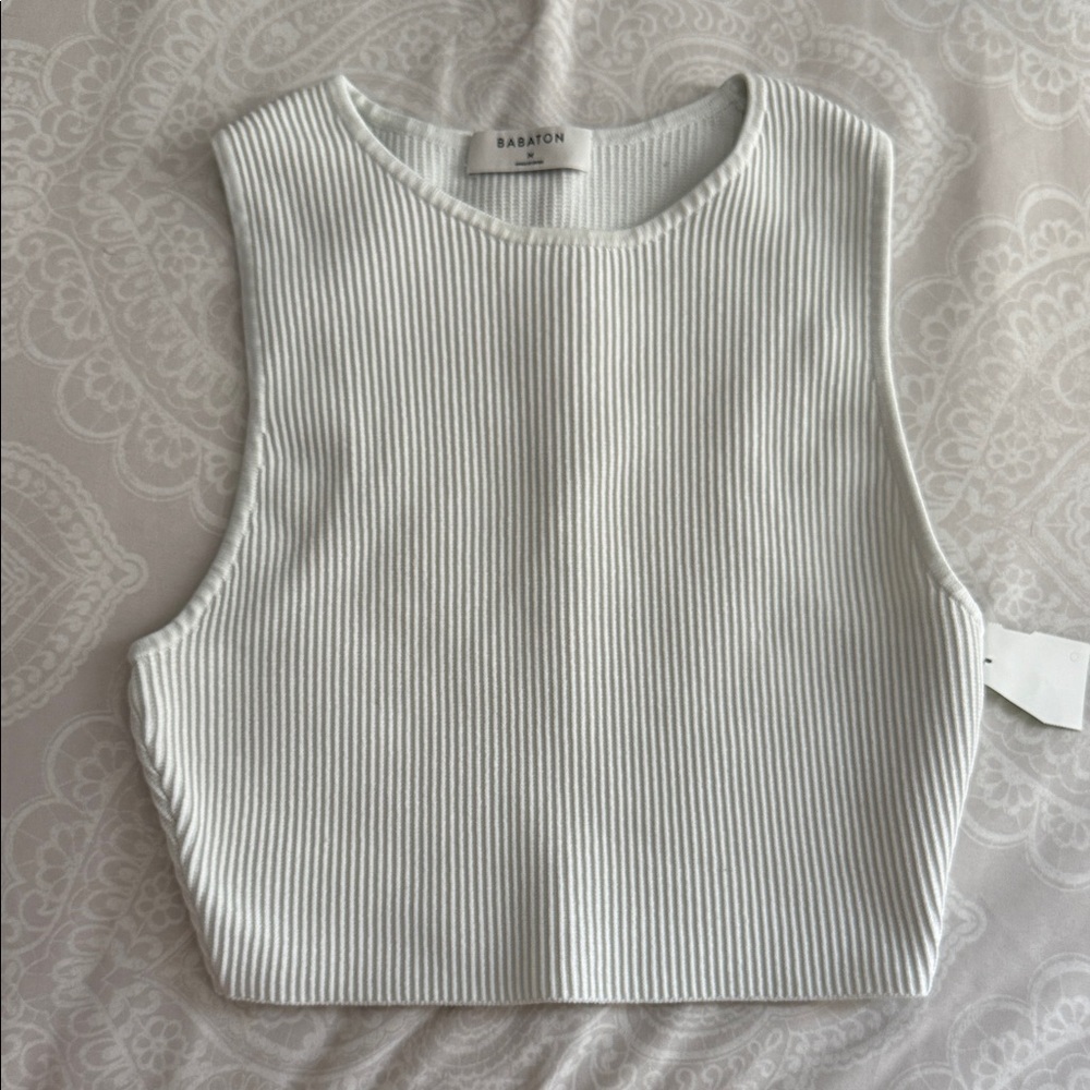 Babaton Ivory sculpt Ribbed Tank Top crop